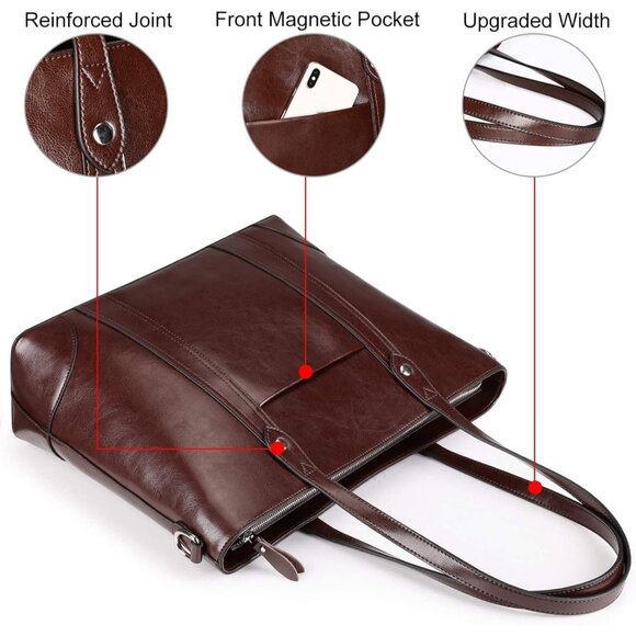 S-zone Women's Coffee Office 15.6 Inch Designer Cross Body Shoulder Handbag - Picture 4 of 6